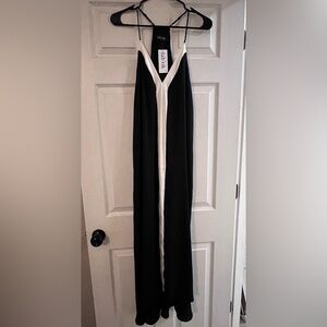 fab'rik Black and White Plunge Maxi Dress